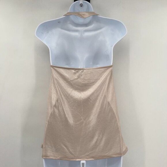 Express Women's Cowl Neck Champagne Metallic Halter Top Size XS - Picture 4 of 7